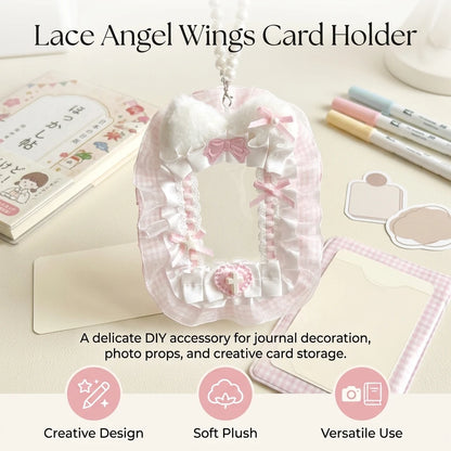 Creative Angel-Wings Card Holder Lace Bowknot Decor Student Card Storage Protective Cover Korean Fans Photocard Holder Bag Pen