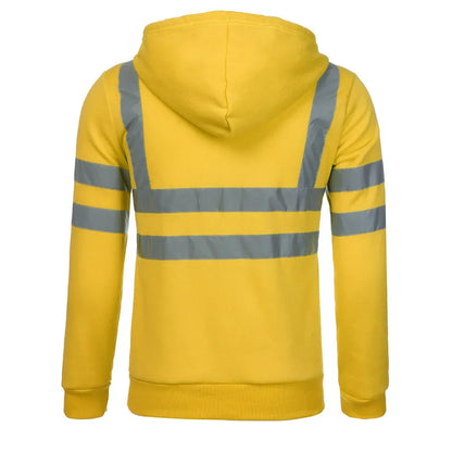 Men Reflective Strip Hoodies Casual Fit Work Safety Jackets Autumn Thin Fleece Hooded Zipper Sweatshirt Coats Workwear For Men