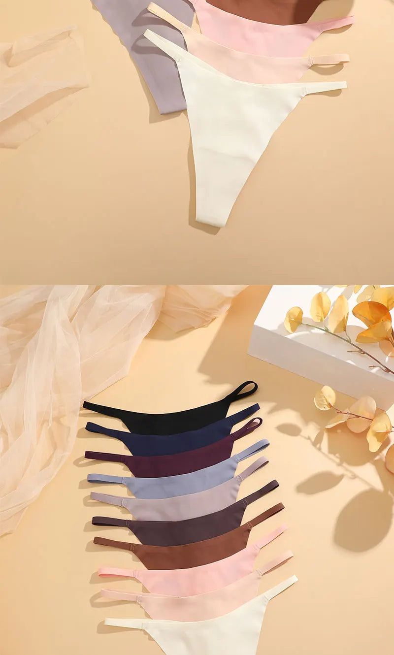 4PCS/Set Silk Seamless Thongs for Women Sexy Low Rise Panties Female Ultra Thin Breathable Underwear G-String T-Back Underpants
