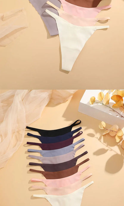 4PCS/Set Silk Seamless Thongs for Women Sexy Low Rise Panties Female Ultra Thin Breathable Underwear G-String T-Back Underpants
