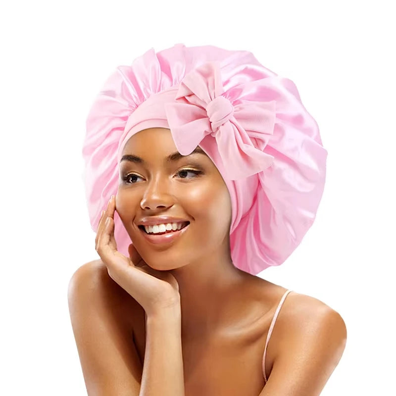 high-quality Mulberry Silk Sleeping Bonnet for Women Large Sleep Cap with Wide Elastic Tie Band for Curly Dreadlock Braid Hair C