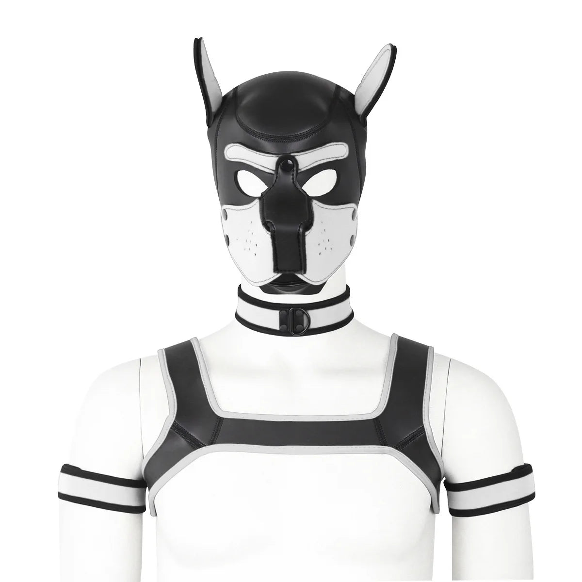 Large Size Puppy Cosplay Neoprene Fetish Hood Mask Kit with Chest Strap Collar Armband Sex Costumes for Bdsm Slave Role Play