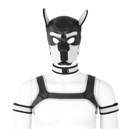 Large Size Puppy Cosplay Neoprene Fetish Hood Mask Kit with Chest Strap Collar Armband Sex Costumes for Bdsm Slave Role Play