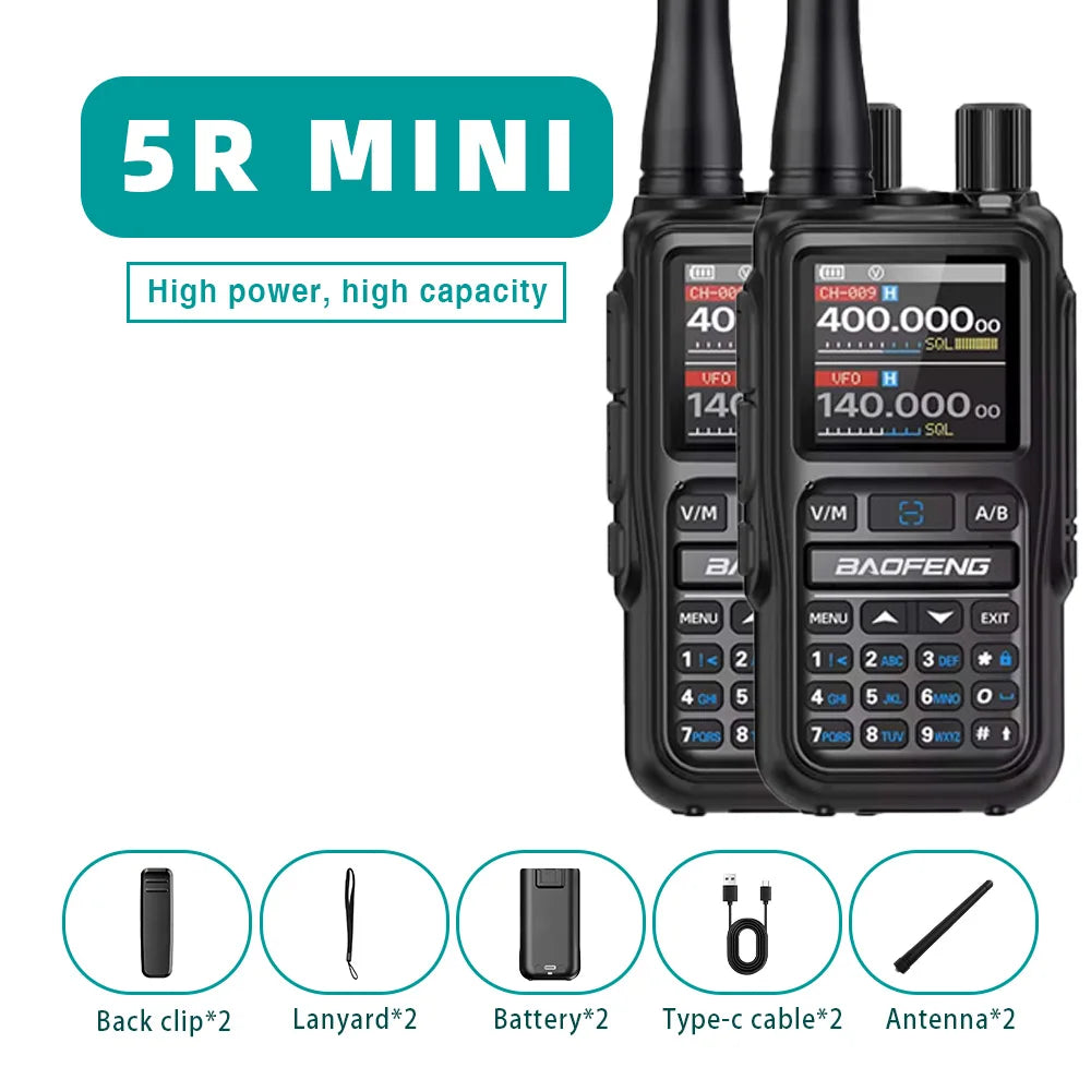 Baofeng UV 5R Mini Walkie Talkie One-click Frequency Matching Bluetooth Programming Frequency Dual PTT Band AM/FM Camping