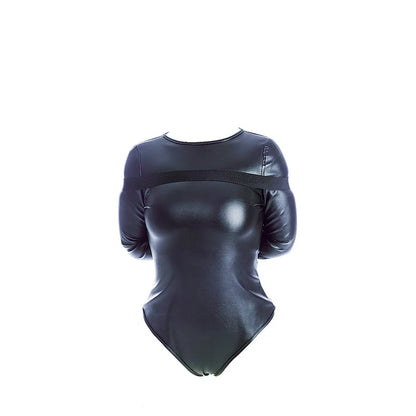 Leather Long Sleeve Bodysuit Straight Jacket with Crotch Strap,SM Game Bondage Armbinder Harness,Slave Role Costume BDSM Sex toy
