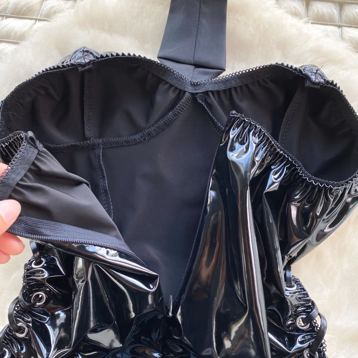 PU Leather Rabbit Girl Strapless Strapping Slim Jumpsuit Set Exotic Pornographic Lingerie Party Cosplay Bodysuit Lace-up Sexy