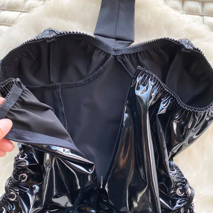 PU Leather Rabbit Girl Strapless Strapping Slim Jumpsuit Set Exotic Pornographic Lingerie Party Cosplay Bodysuit Lace-up Sexy