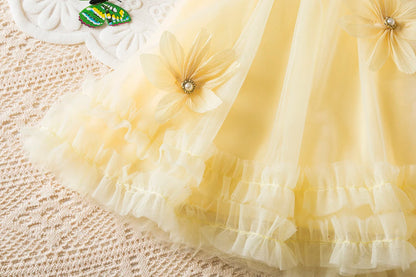 Baby Girl Princess Dress Summer New Solid Color Floral Chiffon Children'S Clothing For Birthday Parties (9 Months -3 Years Old)