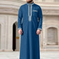 Men's Ethnic Pattern Embroidery Zipper Hooded Robe Traditional Long Sleeve Pocket Jubba Thobe for Daily Wear Man Islamic Thobe