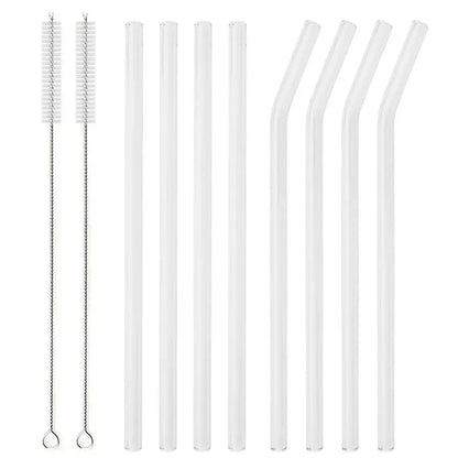 8Pcs Reusable Drinking Straw Colorful Glass Straws Eco-friendly High Borosilicate Glass Straw Glass Tube Party Bar Drinkware