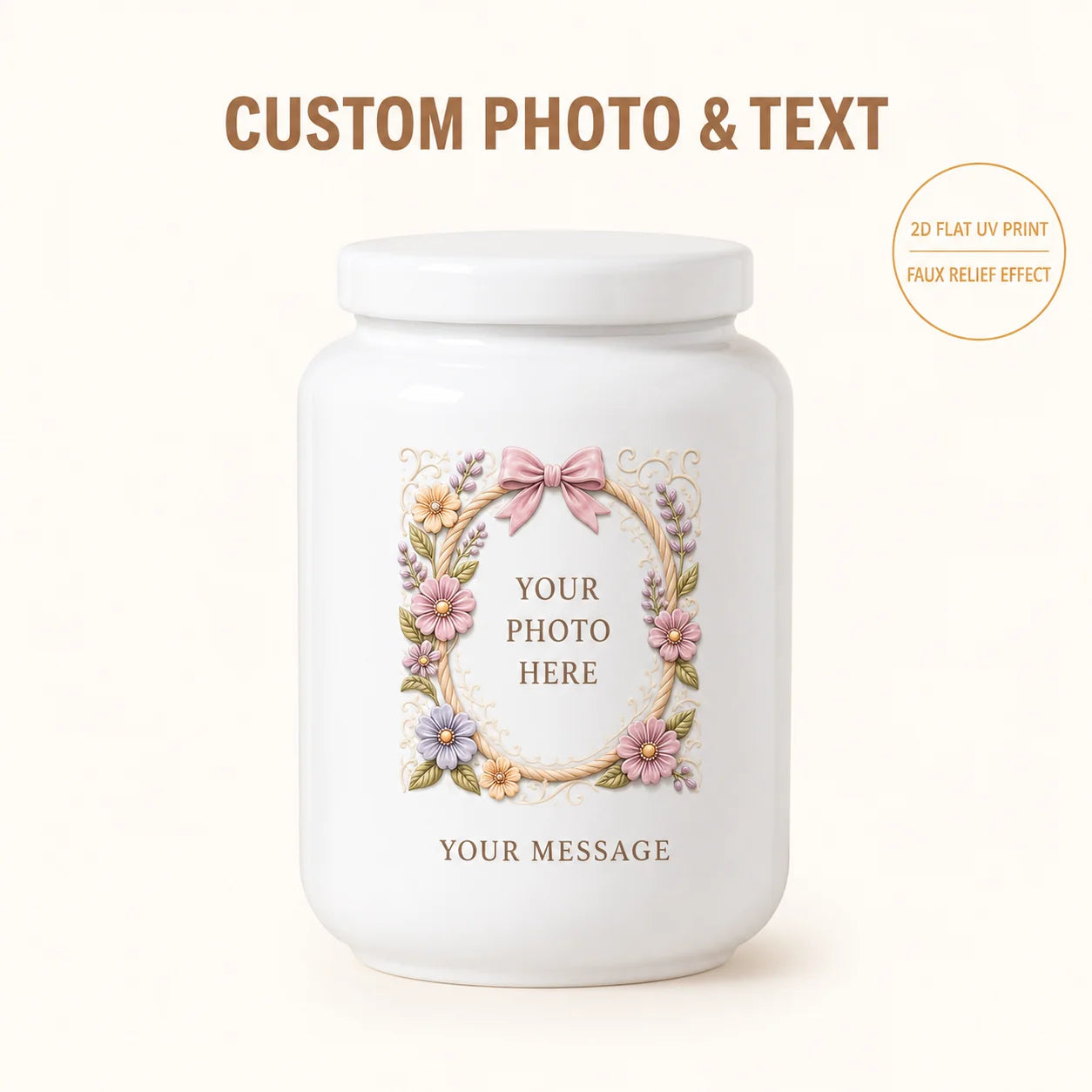 Custom Pet Memorial Ashes Urn with AI Generated Photo Ceramic Relief | Personalize with Name Or Memorial Message | 2D Printed No