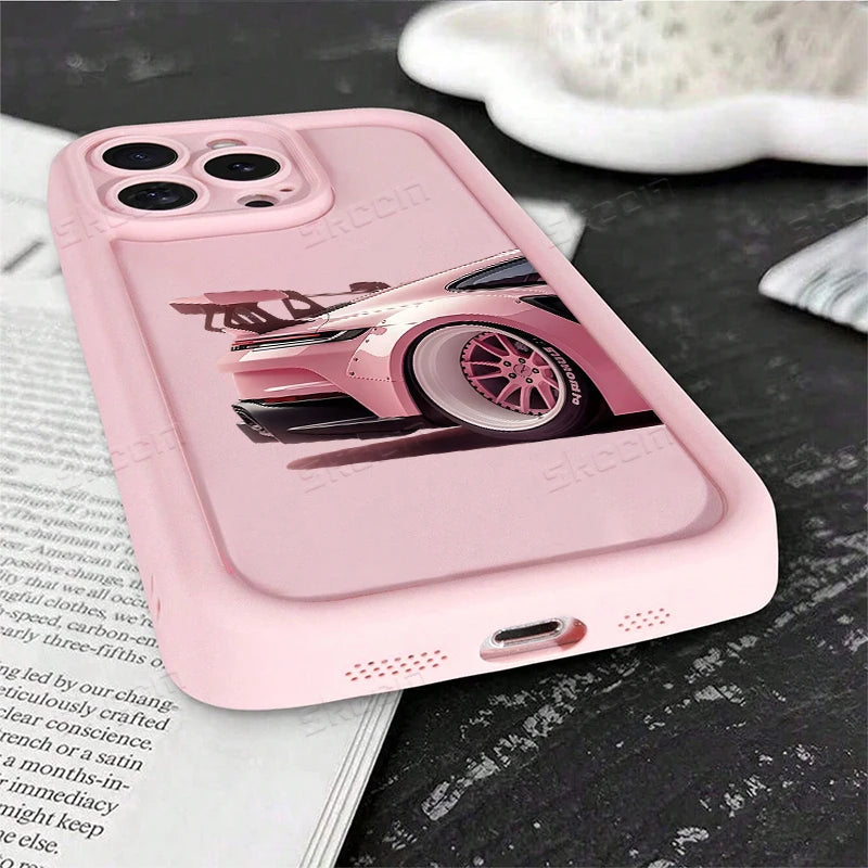 Fashion Pink Car Pattern Silicone Phone Case For iPhone 17 16 15 14 13 12 11 Pro Max 17 Air XS XR 7 8 Plus 16e Shockproof Cover