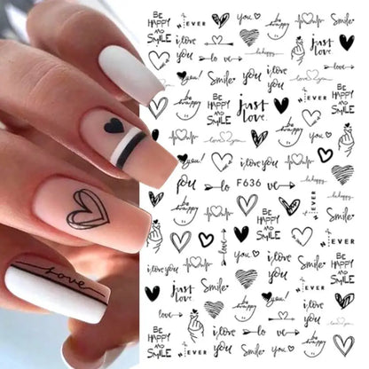 Black and White Love Flowers Line Art 3D Stickers Nail Decals Nail Art Accessories Butterfly Rose Nail Stickers Nail Sliders