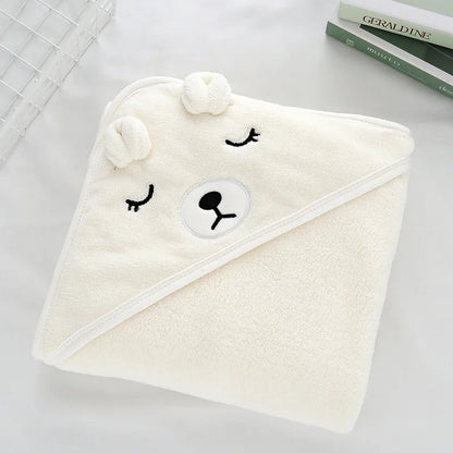 Toddler Bathrobe Infant Bath Towel Boy Girl Blankets Swaddle With Hood Cartoon Coral Fleece Towel Blanket Newborn Kids Bedding