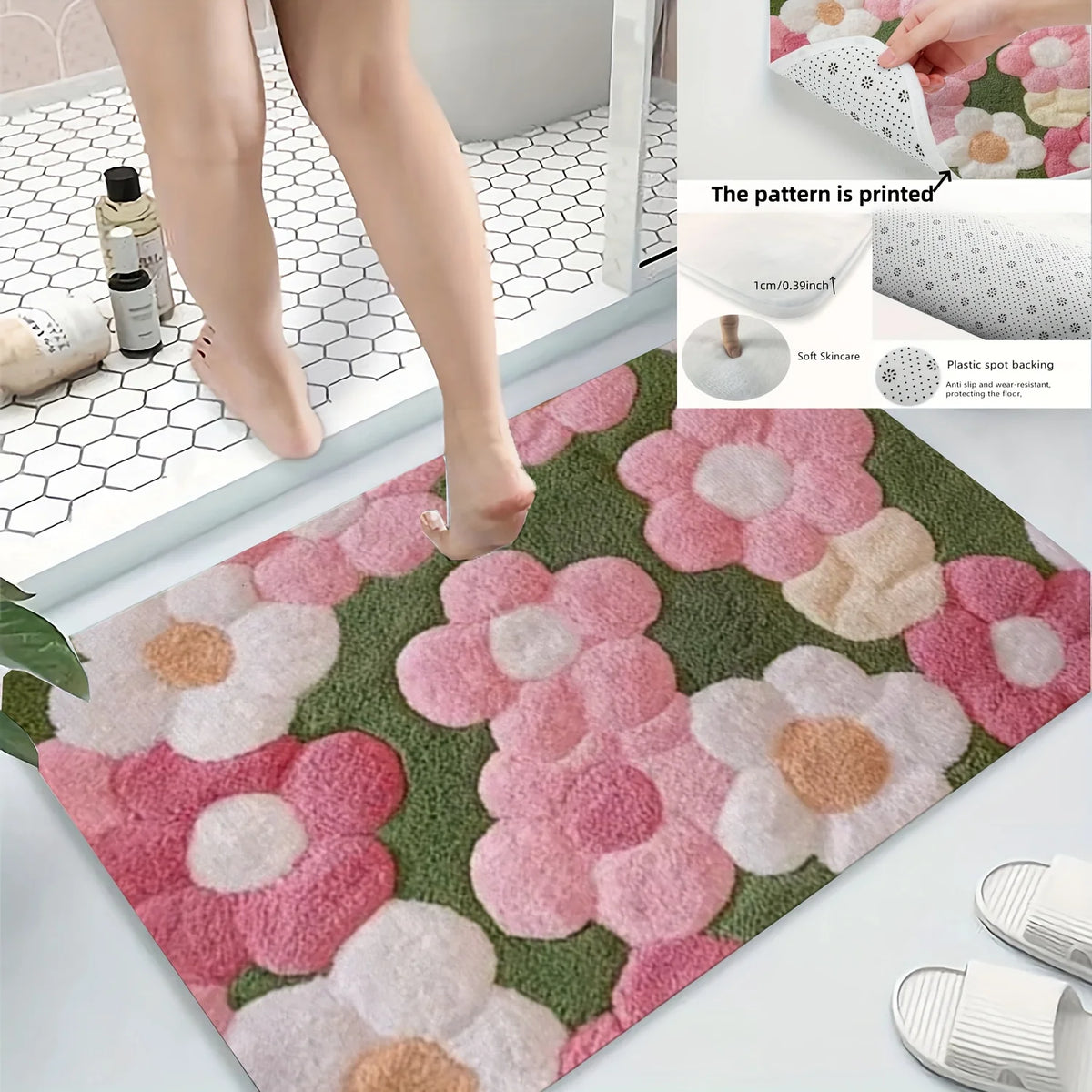 Vibrant Floral Bath Mat – Ultra-Soft, Quick-Dry & Non-Slip Rug for Bathroom, Kitchen & Entryway, Ideal Housewarming Gift