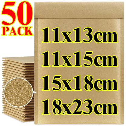 50/40/30/20/10X Kraft Bubble Mailers Envelopes Bags Yellow Seal Adhesive Shipping Bag Waterproof Mailing Business Gift Packaging