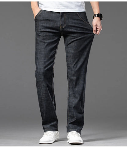 Plus Size 28-42 Men's Jeans Spring Summer Thin Business Classic Stretch Straight Denim Pants Male Brand Casual Loose Trousers