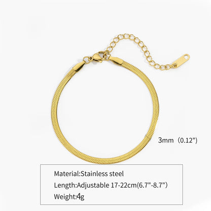 Gold Silver Color Stainless Steel Flat Chain Bracelet For Men Retro Jewelry Trendy Accessories Women Wrap Bangle
