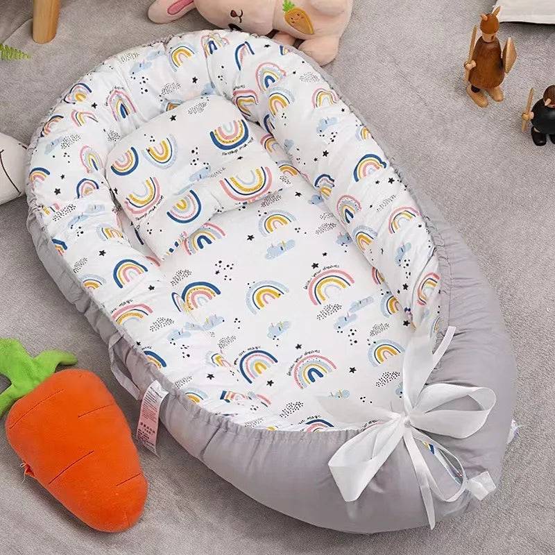 85x50cm Baby Nest Baby Crib Infant Cradle Cotton Cot Newborn Nursery Bassinet with Pillow Infant Toddler Lounger