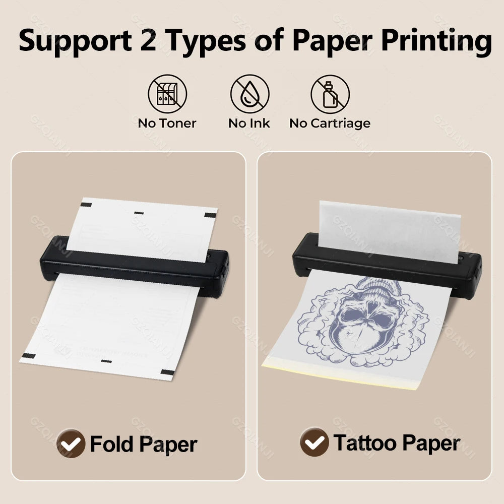 A4 Wireless Bluetooth PDF Printer Mini Portable Thermal Mobile Maker For Home Office PDF Photo Print with 50pcs Thermal Paper