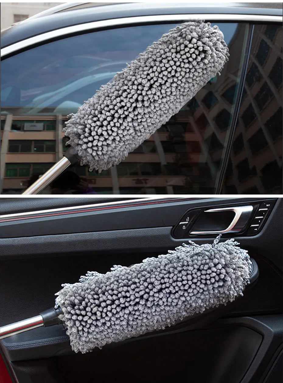 SEAMETAL Retractable Car Duster Stainless Steel Long Handle Dusting Brush Microfiber Dust Remover Car Household Cleaning Tools