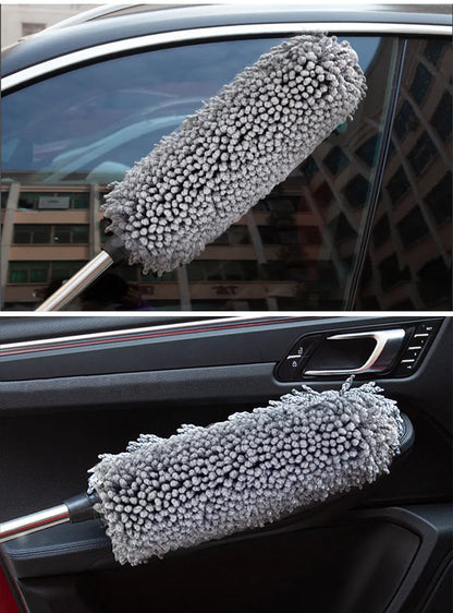 SEAMETAL Retractable Car Duster Stainless Steel Long Handle Dusting Brush Microfiber Dust Remover Car Household Cleaning Tools