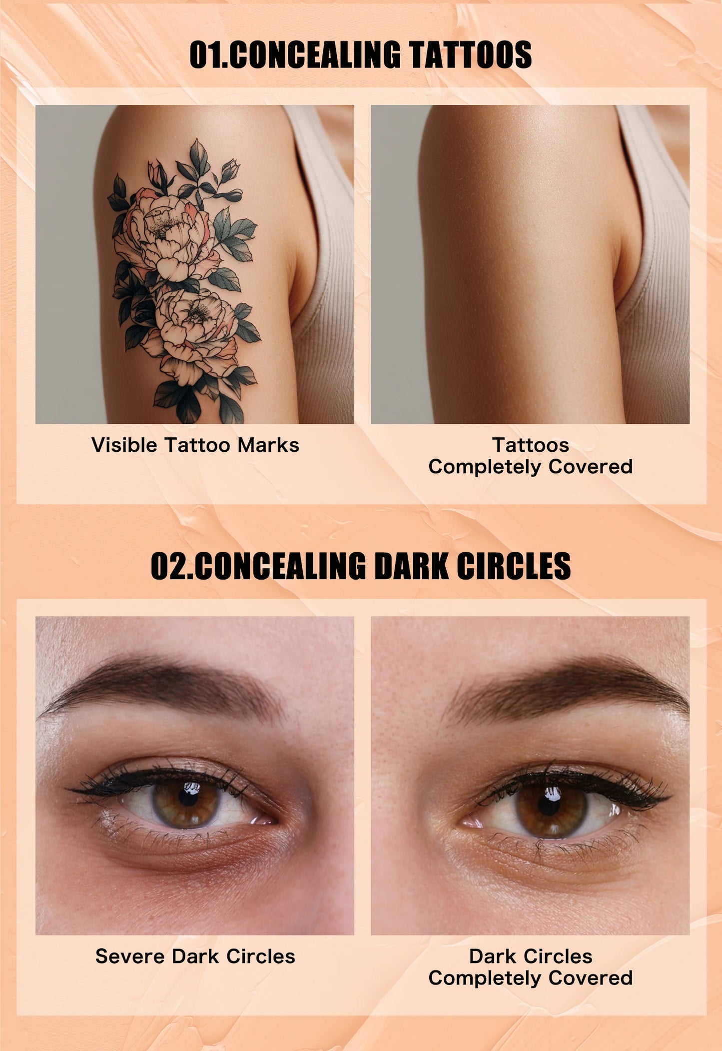2-in-1 Concealer and Foundation Stick, Covers Dark Circles, Waterproof and Sweat-Resistant, Creates Flawless-Looking Makeup