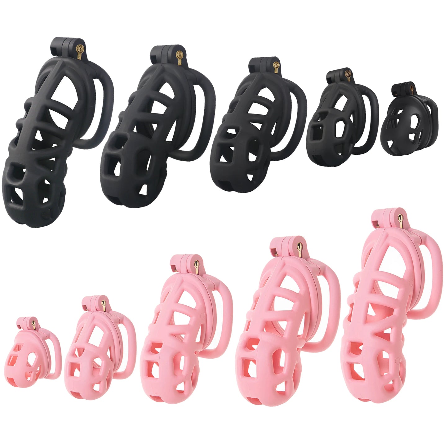 2026 New Chastity Lock Cage SM Flirting Breathable Resin Male Virginity Device Fetish Male Penis Lock with 4 Rings
