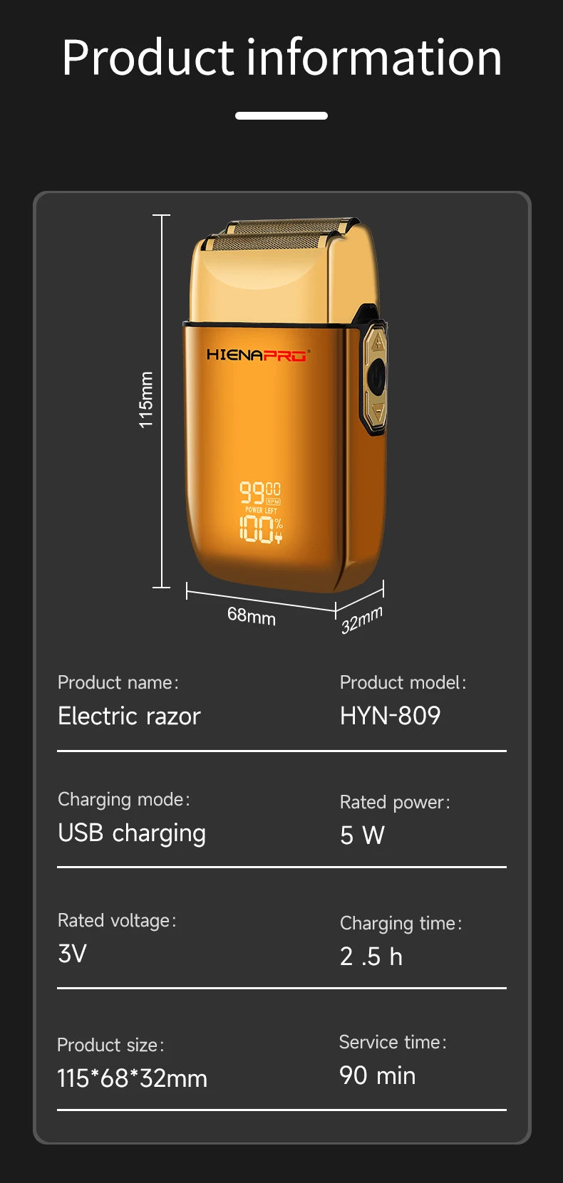 HIENA Shaving Machine Men Electric Shaver Hair Clipper Rechargeable Metal Housing Pro Electric Shaver for Men Electric Home