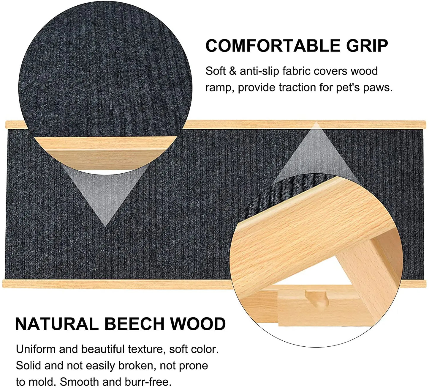 Adjustable Wooden Pet Dog Ramp Comfortable Folding Non-Slip Carpet Surface Foldable Climbing Ladder For Car Bed Pet Carriers