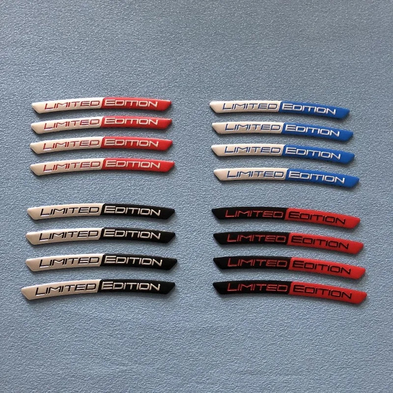4PCS Aluminum Alloy Limited Edition Logo Car Hub Sticker Decal Tire Rim Decorative Strip Car Exterior General Accessories.