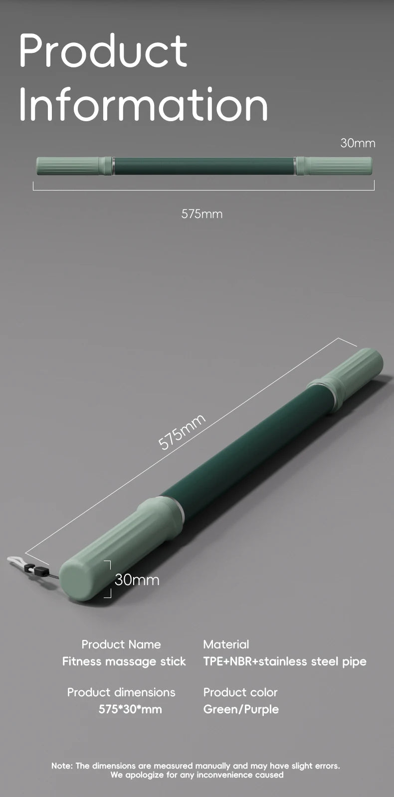 Massage Rod – Compact Deep Tissue Massage Roller Stick – Myofascial Release Tool for Legs, Back, Neck, Arms & Shoulders – Muscle