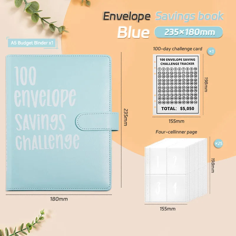 Save Savings Challenges Loose-Leaf Binder Budget Binder with Cash Envelopes Money Organizer System 100 Envelope Challenge Binder