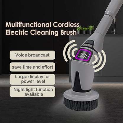 Rechargeable Electric Spin Scrubber, 3 Speed Settings, with Extendable Handle and Voice Prompts, for Whole House Clean