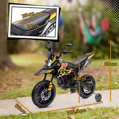 12V children's motorbike with training wheels, LED light, music, USB, electric motorcycle, yellow, toy motorbike, electric pushchair, riding motorbike