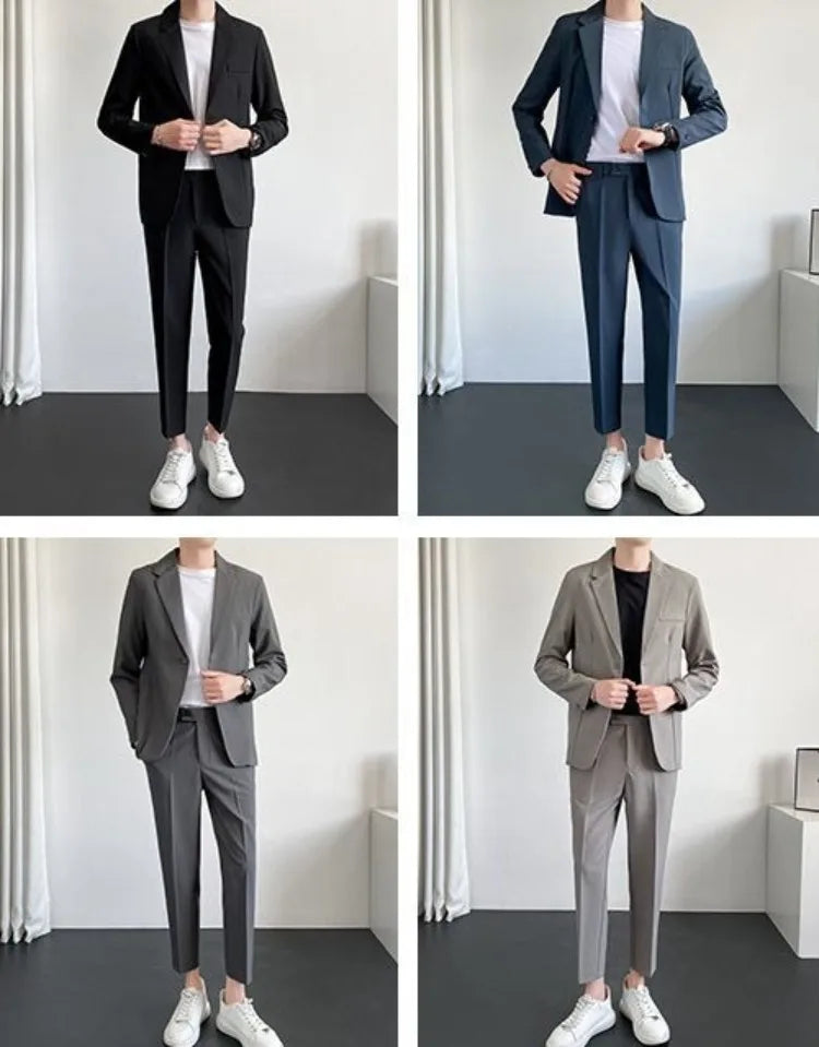 Men's Drapey Casual Suit Set Korean Style Loose Fit Spring Autumn Handsome Cool Trendy Light Mature Stylish Suit Jacket