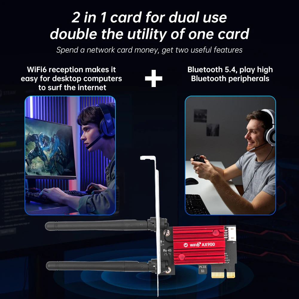 WiFi 6 Network Card PCIe X1 Dual-Band Wireless 2.4G/5GHz 5.4 Wi-Fi6 Bluetooth High Speed Antennas for Windows 10/11 Desktop PC