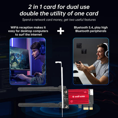 WiFi 6 Network Card PCIe X1 Dual-Band Wireless 2.4G/5GHz 5.4 Wi-Fi6 Bluetooth High Speed Antennas for Windows 10/11 Desktop PC