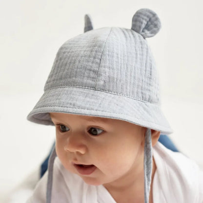 Baby Cotton Sun Hat New Children Outdoor Rabbit Ear Beach Caps Boy Girl Print Panama Hat Unisex Beach Bucket Hat For 3-12 Months
