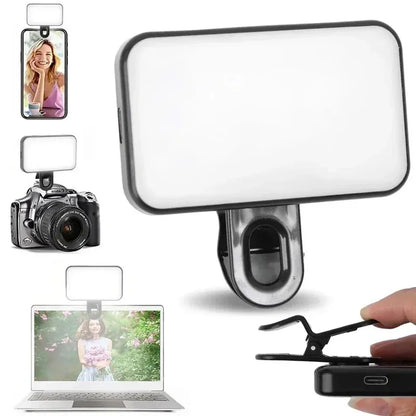 Rechargeable Clip On Selfie Ring Light with 3 Color Modes Adjustable Brightness for Phone Computer Video Calls Photography