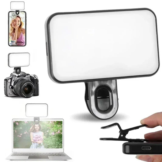 Rechargeable Clip On Selfie Ring Light with 3 Color Modes Adjustable Brightness for Phone Computer Video Calls Photography