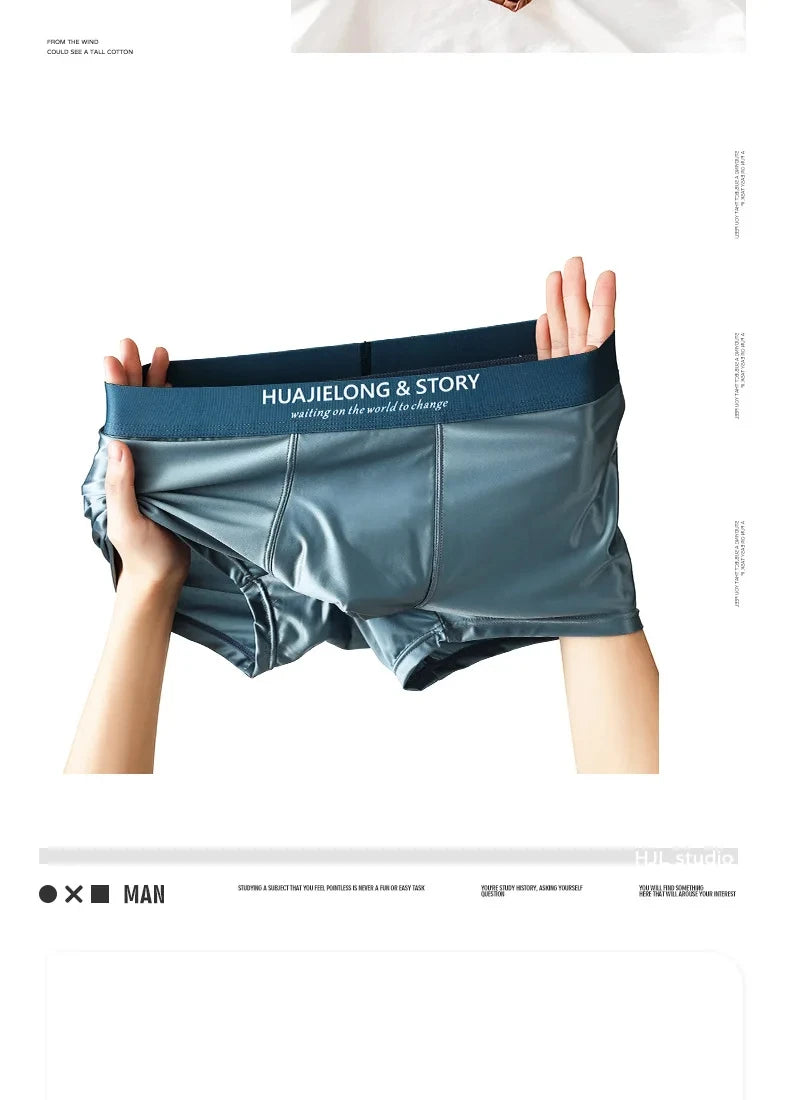1/3Pcs Breathable Thin Satin Silk Boxer Briefs Seamless Mid Waist Ice Silk Boxers Underpants Smooth Underwear for Men Daily