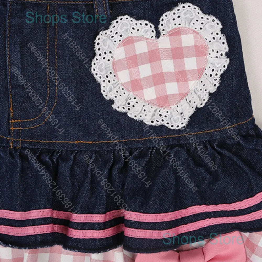 Preppy Style Lolita Kawaii Skirts Japanese Sweet Mini Women Harajuku Cute Ball Gown Denim Skater Y2K High Waist Lace Cake Skirts