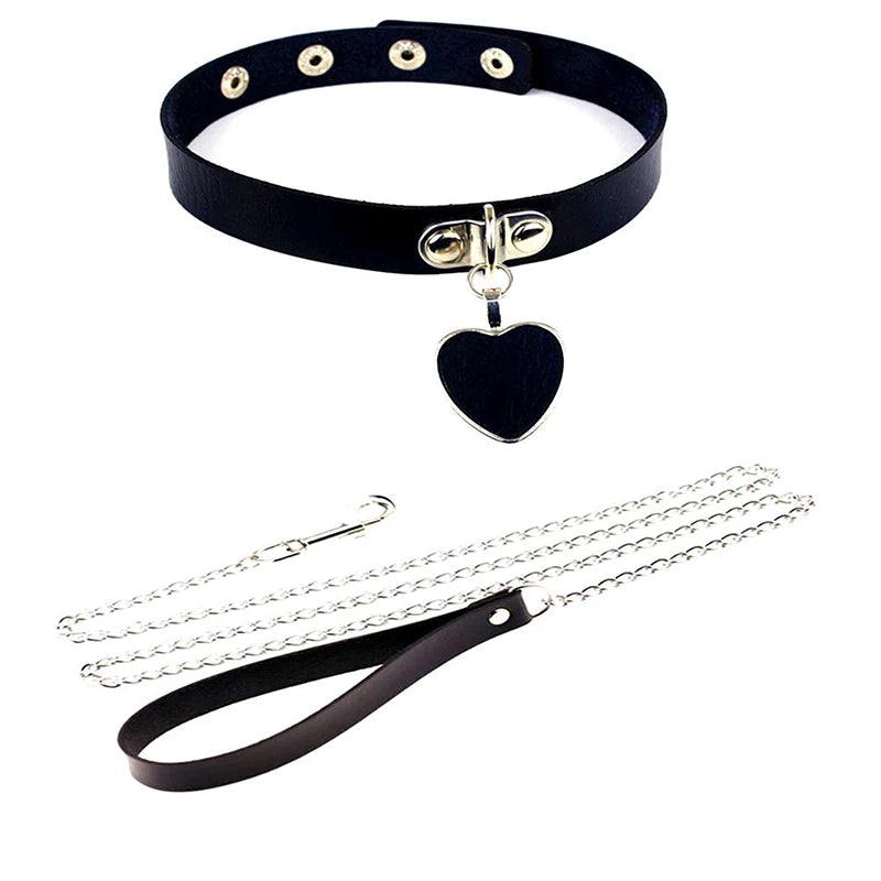 Sexy Leather Heart Necklace Collar Set with Leash for Women BDSM Cosplay Bondage Accessories Couple Role Play Game Props