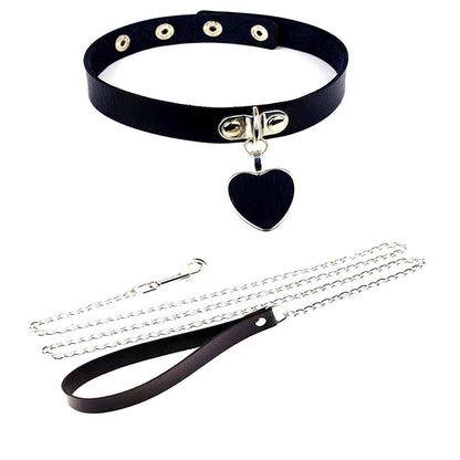 Sexy Leather Heart Necklace Collar Set with Leash for Women BDSM Cosplay Bondage Accessories Couple Role Play Game Props