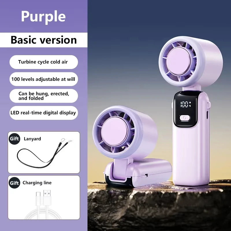 New Ice Cooling Handheld Fan 100 Speeds Turbo Portable USB Desk Fan Foldable/Hangable for Outdoor Fast Chill Ice Compress