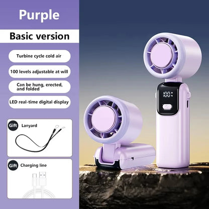 New Ice Cooling Handheld Fan 100 Speeds Turbo Portable USB Desk Fan Foldable/Hangable for Outdoor Fast Chill Ice Compress