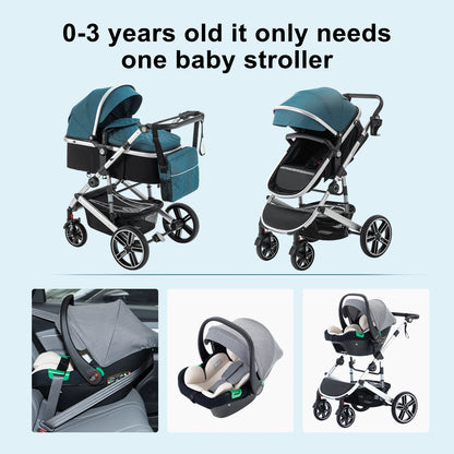 Baby Stroller 3 in 1 Luxurious Portable Travel Baby Carriage Fold Pram High Landscape Aluminum Frame Newborn Infant Stroller
