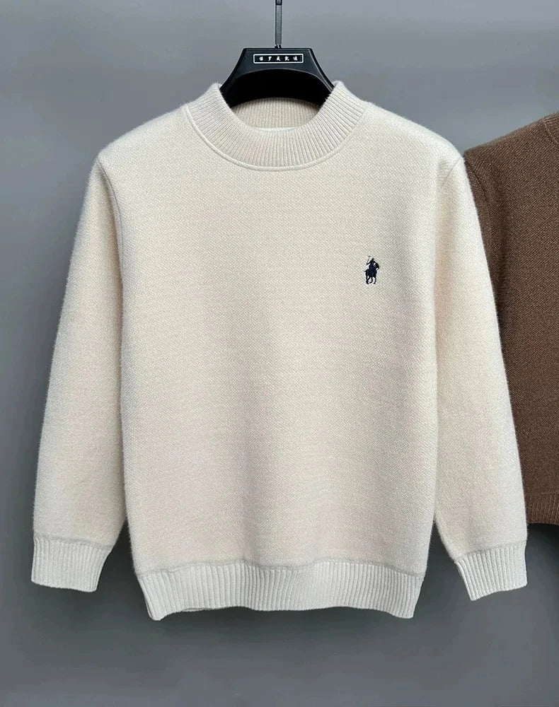 High end brand velvet sweater men's new designer fashion exquisite pony embroidery winter thick warm round neck knitted pullover