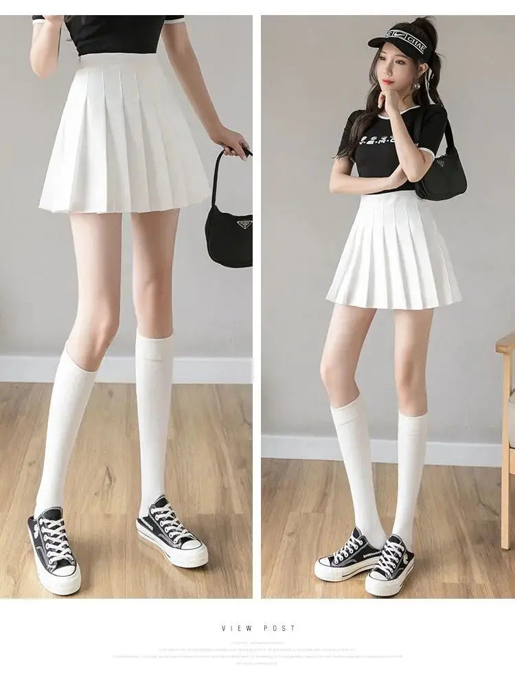 Preppy Style Women Pleated Skirt High Waist A-Line Mini Skirt School Girl Skirt JK Uniform Skirt Skater Skirt Black Plus Size
